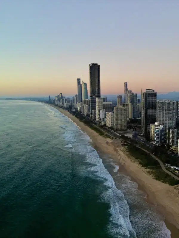 Drone shot of the Gold Coast at sunrise