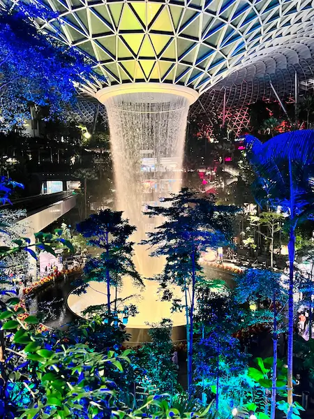 Impressive waterfall at Changi Airport