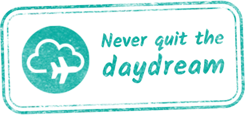 Never quit the daydream logo in blue